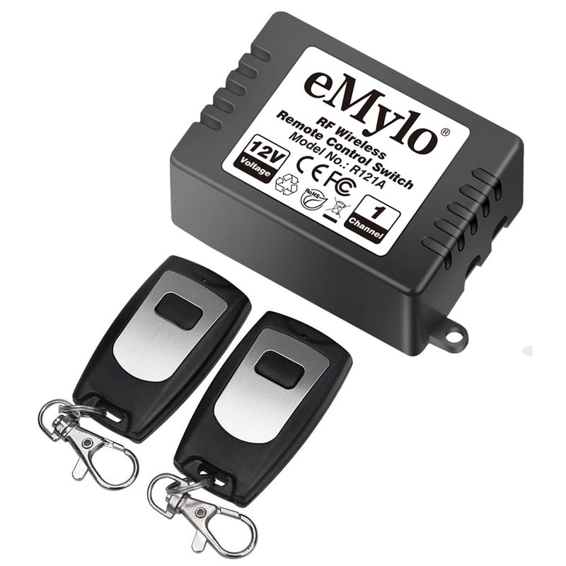 eMylo Wireless Remote Switch RF DC 12V 1 Channel One Relay Light Switch Transmitter 433Mhz Remote Control Switch for Light, Lamp, Door Garage, Industrial Control and Security Fields - Image 1
